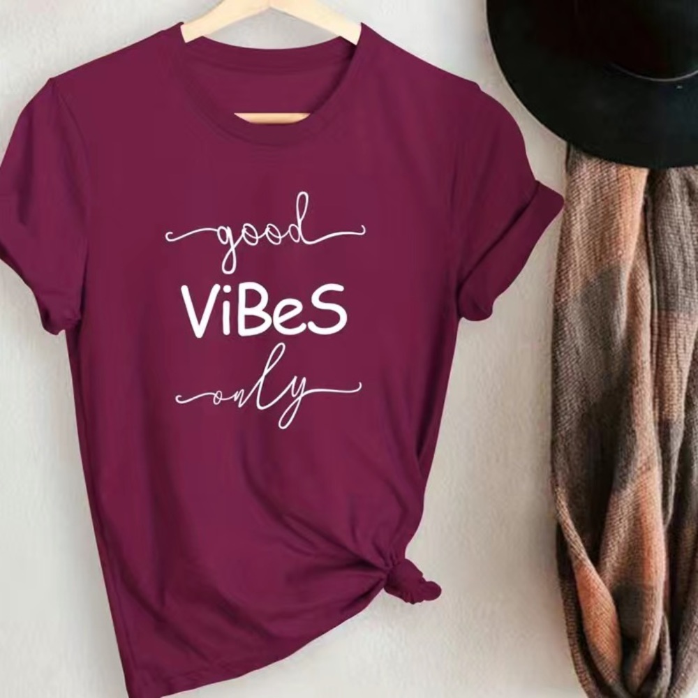 NEW “Good Vibes Only” T-Shirt | Super Soft! | Burgundy | XL (See measurements)
